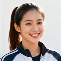 一位微笑的女性用户头像，扎着马尾辫，穿着运动外套